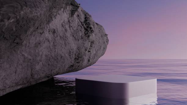 istock natural podium or pedestal on water with rocks, empty stand display, clean platform product showcase, 3d rendering 1421059689
