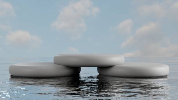 istock minimal empty podium on water, clean pedestal for product showcase, blank platform presentation. 3d rendering 1421059783