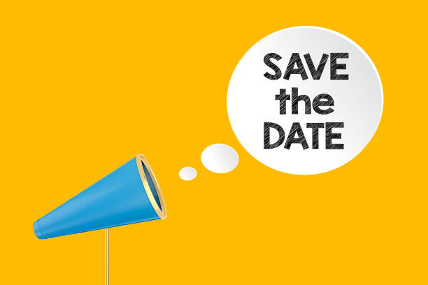 istock Save the date written on speech bubble with megaphone 1421060060