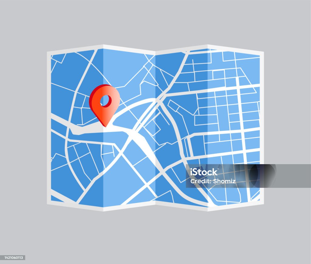 Folded Location Map With Marker City Map With Pin Pointer Stock ...