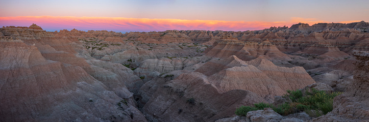 Amazing scenery of the Badlands National Park. Picture taken in early June after heavy rains in South Dakota, USA.