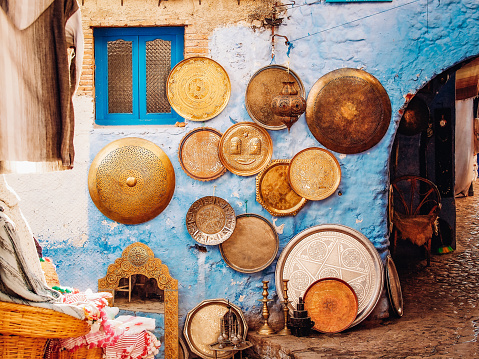 Souvenirs in the street of Chefchaouen - the blue city of Morocco