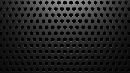 Black digital technological steel background with perforation. 3d abstract illustration.