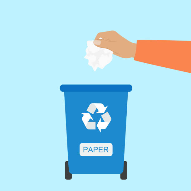 Hand Throwing Away Crumpled Paper Waste Into Recycle Bin vector art illustration