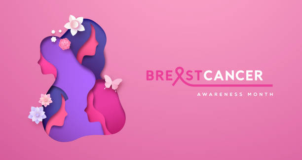 miesiąc raka piersi różowa wycinanka kobieca twarz zespołu - breast cancer cancer breast cancer awareness ribbon pink stock illustrations