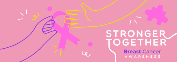 Breast Cancer awareness banner woman hands Breast Cancer Awareness web banner illustration of women friend hands helping each other and pink ribbon quote for october 19 health prevention campaign or support concept. breast cancer symbol for facebook stock illustrations