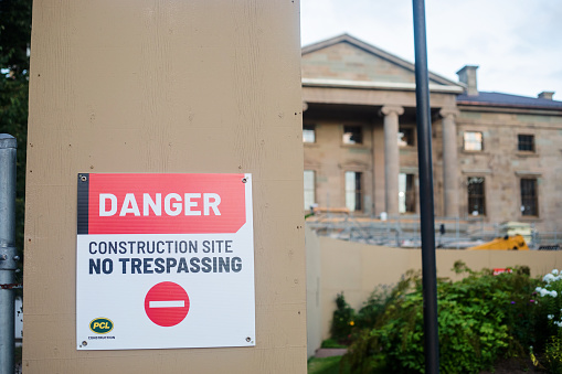 Charlottetown, Canada - August 24, 2022. Province House, the capital building built in 1843, in downtown Charlottetown, has been closed and under construction since 2015.