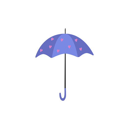 Nice umbrella. Umbrella with a pattern of hearts. Blue open umbrella on a white background. Print for printed matter. Umbrella vector illustration.