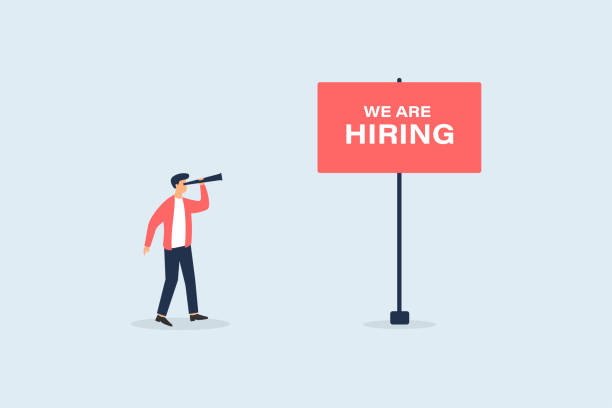 istock We are hiring. Man looking at recruitment notice board with binoculars. Vector illustration 1421074619