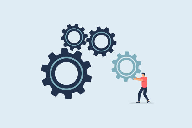 istock Expertise in drafting business strategy concepts. Business concept putting gears so the machine can run. Vector illustration 1421074813
