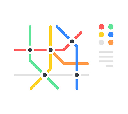 Subway map. Underground route, scheme, metro plan, tube map. Vector illustration