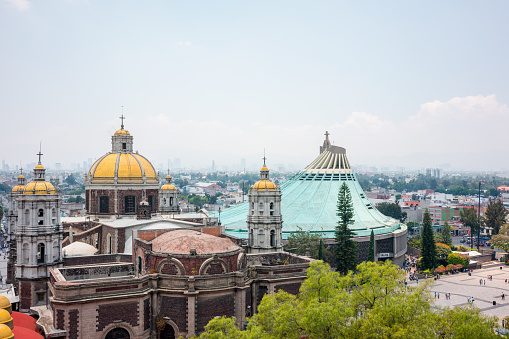 Mexico City, Mexico; april 24 2022: churches, old basilica of guadalupe and the modern one.