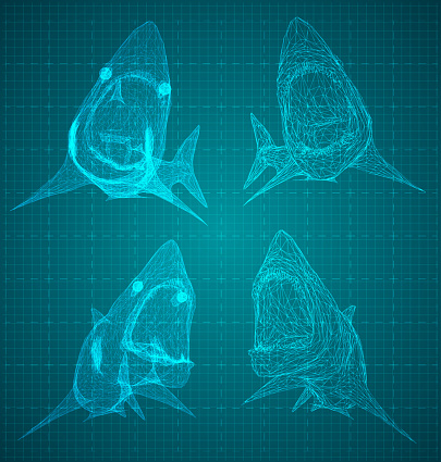 Small Shark Grid Pattern Vector 3d Shark From A Triangular Grid Stock Illustration - Download ...