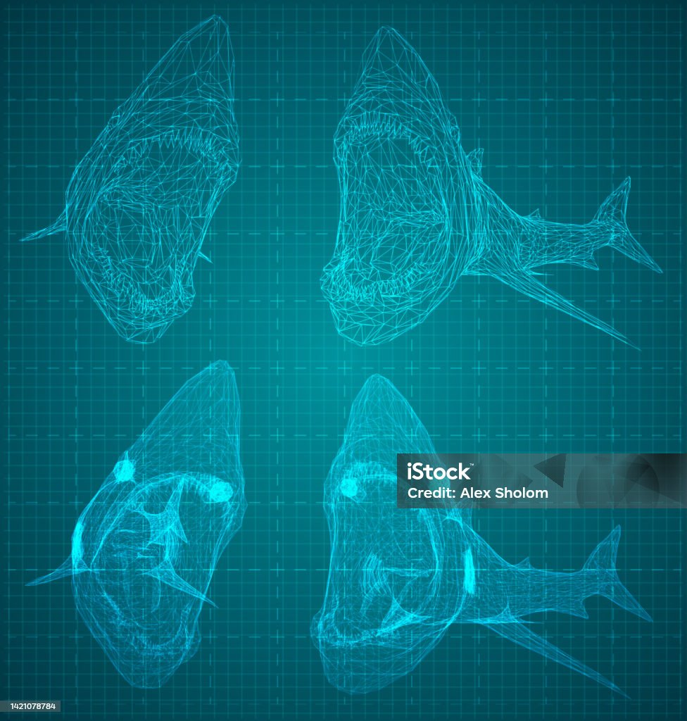 Small Shark Grid Pattern Vector 3d Shark From A Triangular Grid Stock Illustration - Download ...