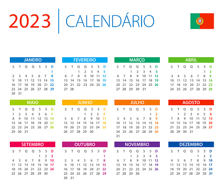 Calendar 2023 Portugal - color vector illustration. Portuguese language version.