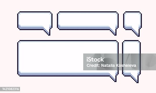 istock Empty speech bubble pixel art set. Geometric message shapes collection. Communication box. Dialogue cloud.  8 bit sprite. 1421082316