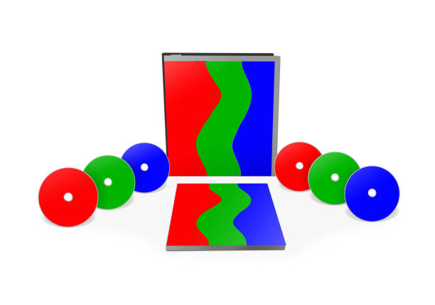 Three RGB Bundles blank template red, green and blue for presentation layouts and design. 3D rendering. Digitally Generated Image. Isolated on white background.