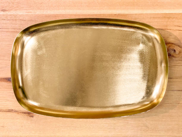 vassoio in metallo - metal plate tray empty foto e immagini stock