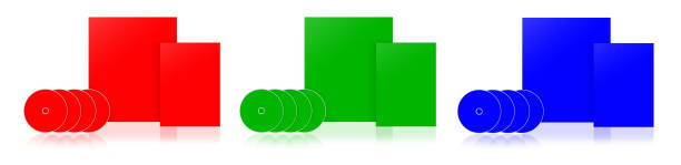Three RGB Bundles blank template red, green and blue for presentation layouts and design. 3D rendering. Digitally Generated Image. Isolated on white background.