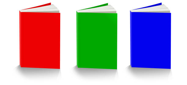 istock Three RGB Paperback books blank template red, green and blue for presentation layouts and design. 1421085609