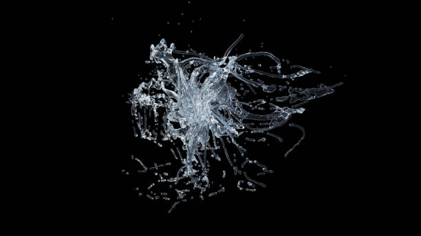 istock Water Splash with droplets on black background. 3d illustration. 1421086573