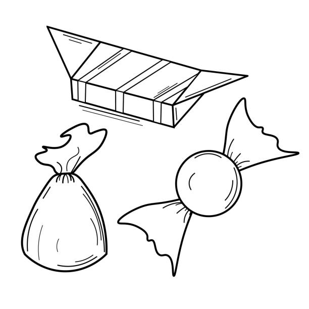 czarno-biała ilustracja cukierków - taffy stock illustrations
