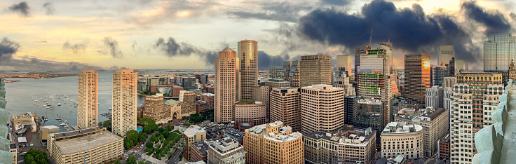 Panoramic High view of the city of Boston Cityscape Skyline Panorama of the South End and South Boston
