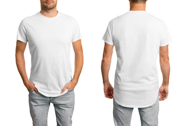 istock man in white blank t-shirt. front and back mockup template for design. isolated on white background 1421089080