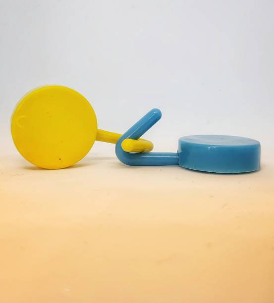 istock Two round blue and yellow clothes hook hangers that go hand in hand. 1421090081