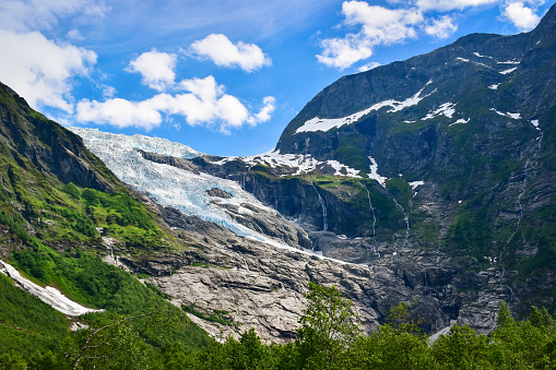 Magnificent Boyabreen glacier mountain landscape on a sunny summer day, Norway, Scandinavia, Europe