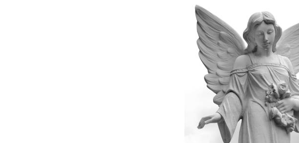 Angel Sculpture with Wings Representing Love Faith and Peace Spirit Sculpture of Angel with wings representing love faith and spiritual peace winged cherub stock pictures, royalty-free photos & images