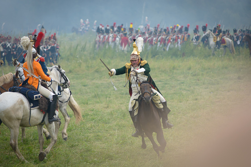 Borodino, Moscow Region - September 03 2017: Year 1812 Historic battle reconstruction