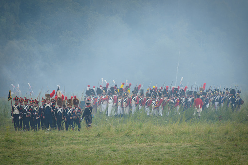 Borodino, Moscow Region - September 03 2017: Year 1812 Historic battle reconstruction