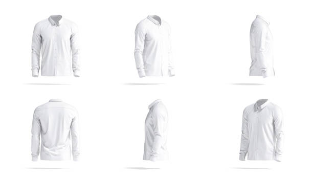 istock Blank white classic shirt mockup, rotation angles of all sides 1421093160