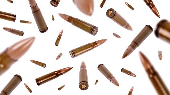Abstract background. Falling cartridges on a white background