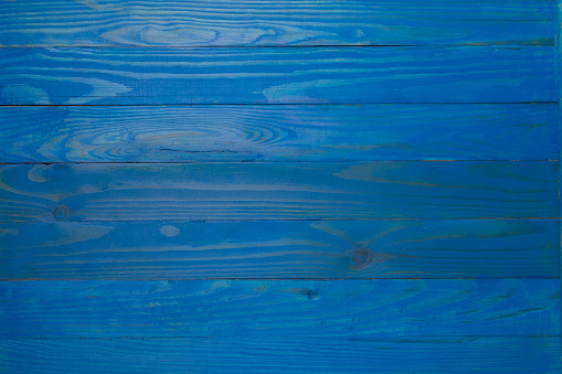 Blue wooden table as background.