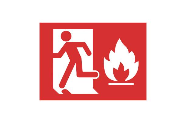 Isolated red fire exit icon. Concept of emergency and evacuation. emergency exit sign icon stock illustrations