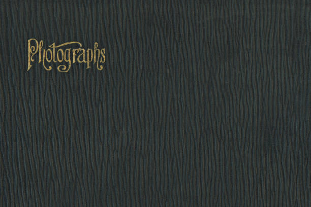 Antique black embossed leather background with “Photographs” in Art Nouveau style text.
