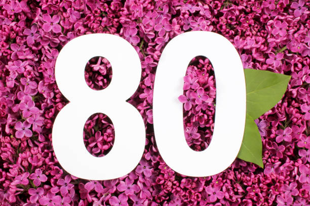istock Number eighty shape on the purple Common Lilac (Syringa vulgaris) flowers background. 1421103301