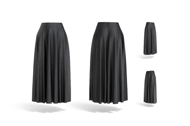 mockup maxi gonna donna nera vuota, viste diverse - black skirt foto e immagini stock