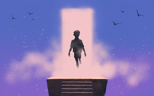 Fantasy digital painting of a kid in magic portal.