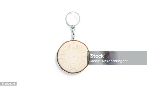 Blank Wooden Round Tag On Chain Mockup Top View Stock Photo - Download Image Now - Armenia - Country, Artificial, Blank