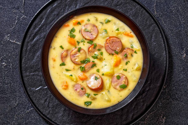 istock German potato soup with sausages in bowl 1421108377