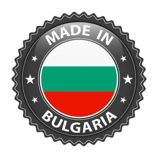 Vector illustration of Made in Bulgaria badge vector. Sticker with stars and national flag. Sign isolated on white background.