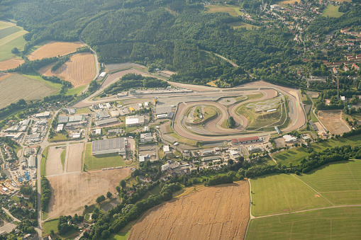 Hohenstein-Ernstthal, Saxony, Germany, July 10, 2022 Flight overhead the saxon ring area with a small plane