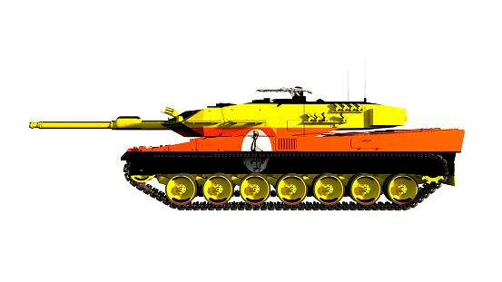 3d illustration of military vehicles, tanks painted with flag