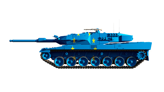 3d illustration of military vehicles, tanks painted with flag