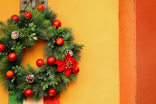 Christmas wreath decorations on the street