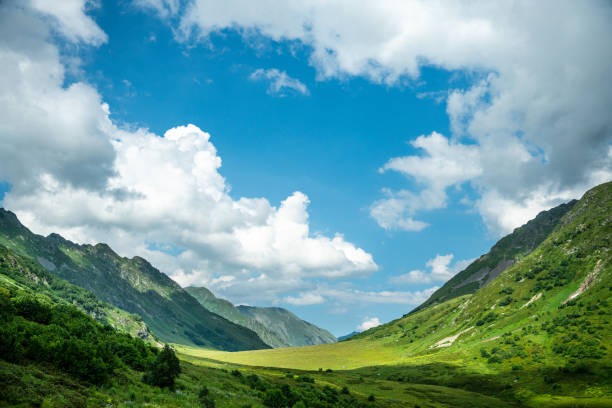 Beautiful green valley in the mountain under the blue sky