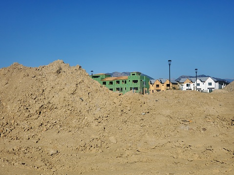 Superior, Colorado, USA-September 4, 2022:Large ongoing construction site with dirt piled.